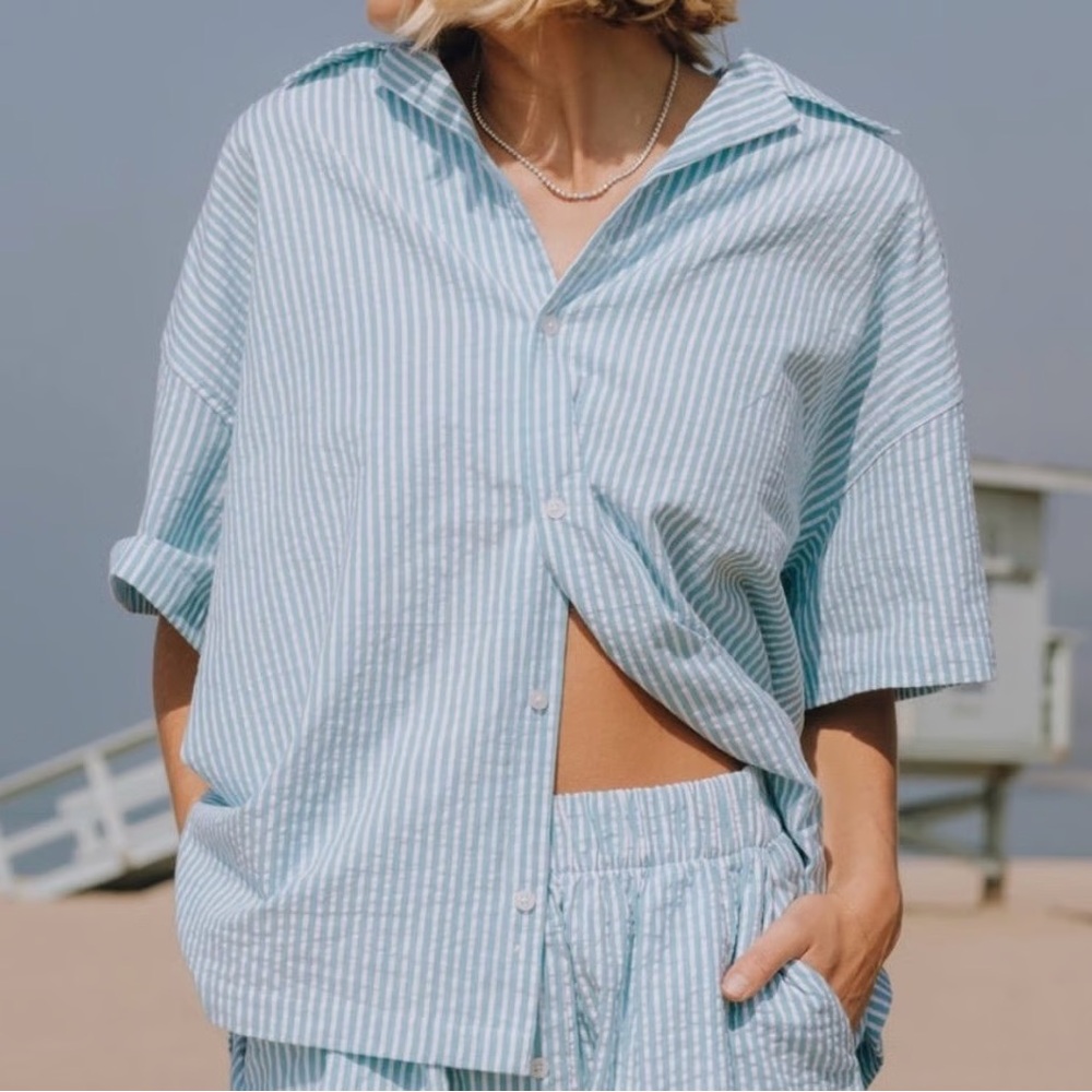 Daily Drills Seersucker Boxy Button Down